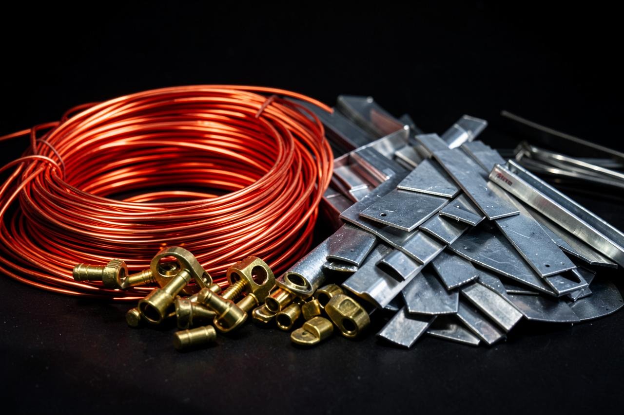 Sorted copper wire, brass fittings and stainless steel offcuts